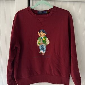Ralph Lauren Men's Maroon Crewneck Sweater with Bear Design